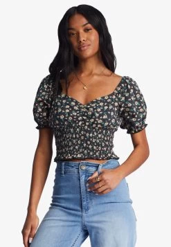 Billabong Love Song Haut À Manches Bouffantes - T-Shirt Imprimé - Black Pebble